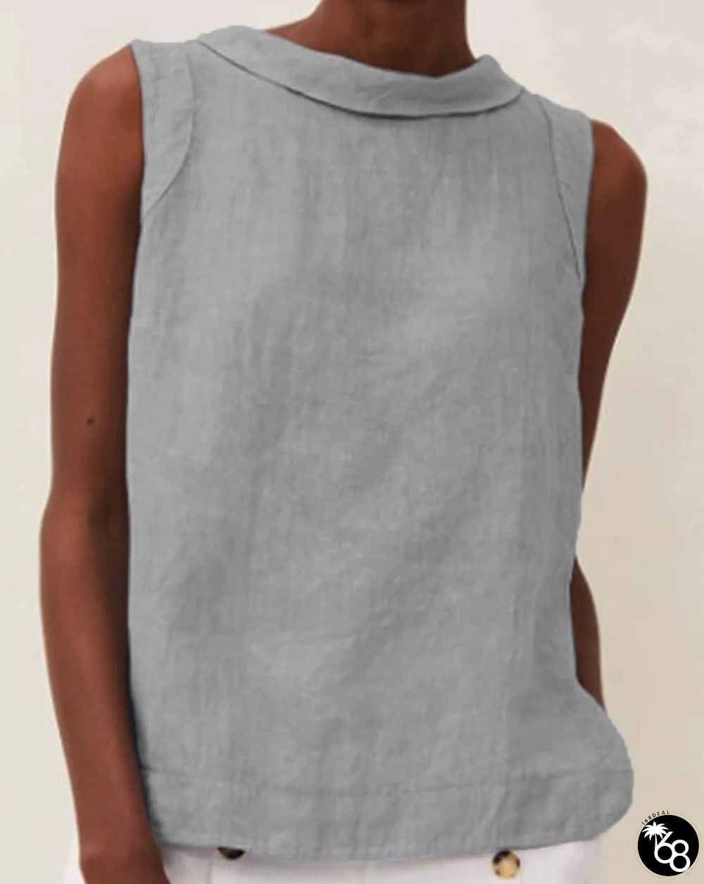 Linen Short-sleeved Blouse With A Round Neck | 168DEAL