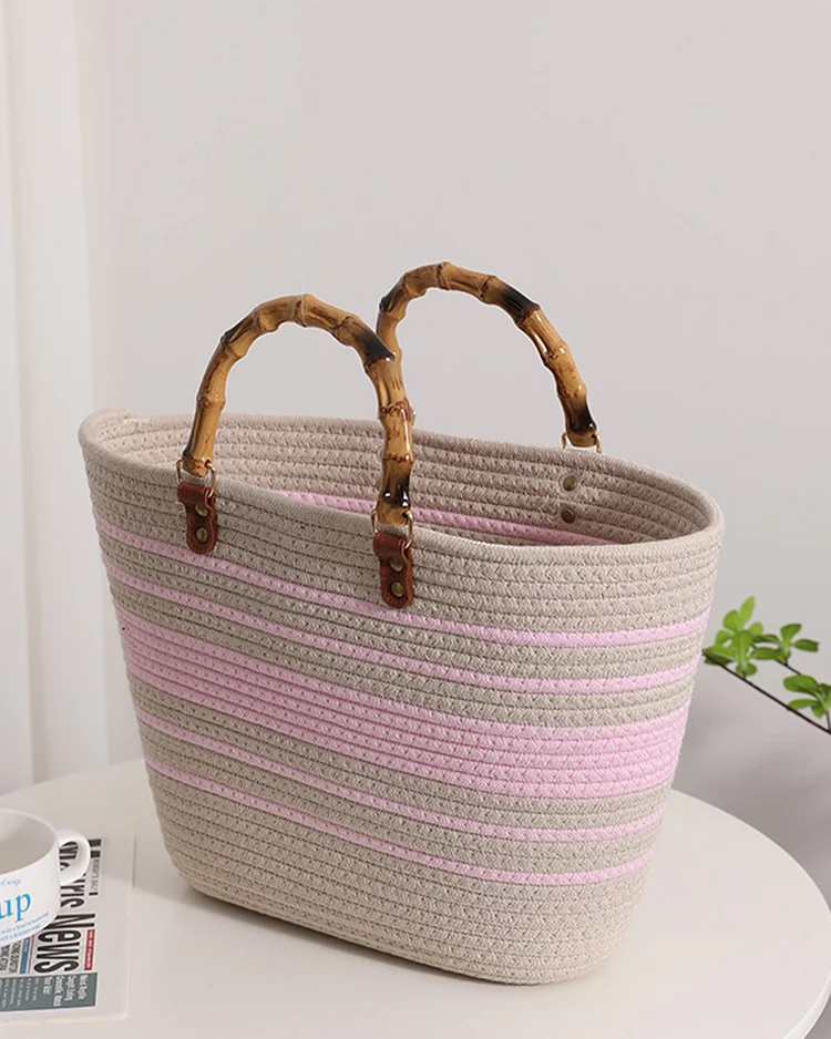 Faux Bamboo Vintage Straw Tote Beach Bag