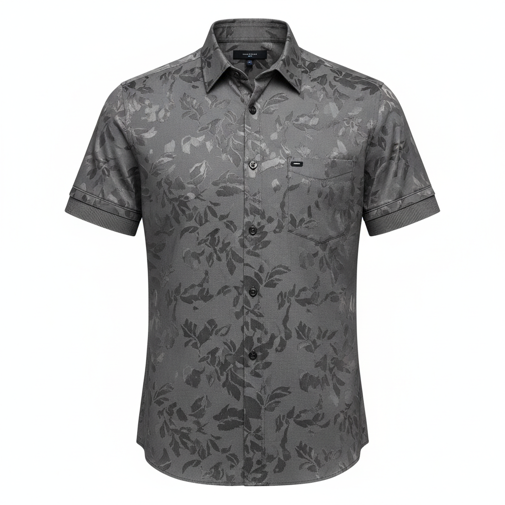 thesupersurf Elegant Grey Floral Short-Sleeve Shirt