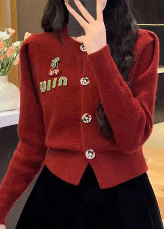 Oreo V-Neck Cardigan with 5 Pearlescent Buttons - Red main image 1