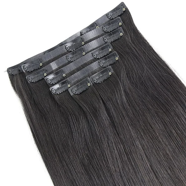 Straight Seamless PU Weft Clip In Extension Natural Black 