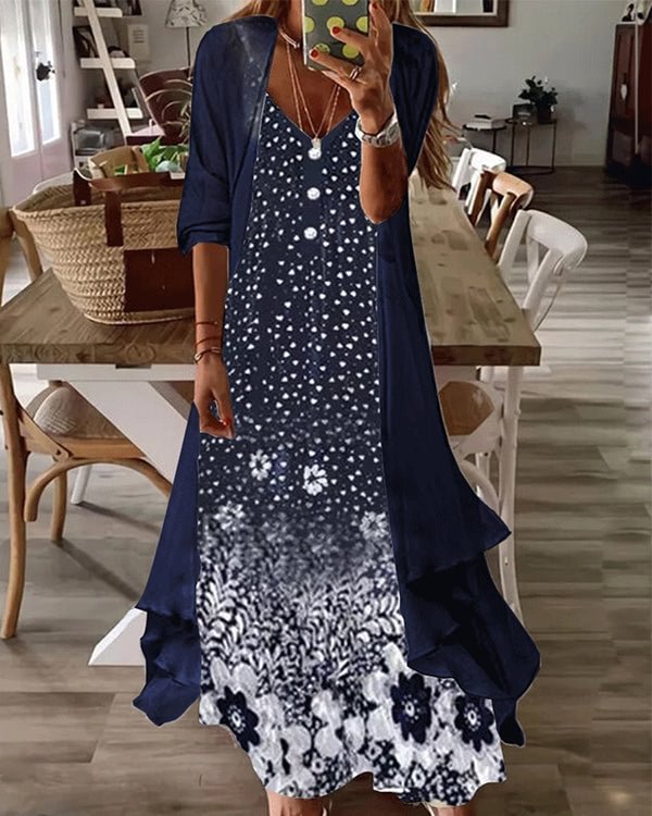 Fake Two Piece Half Sleeve Print Casual Retro Sexy Dress - Chicaggo