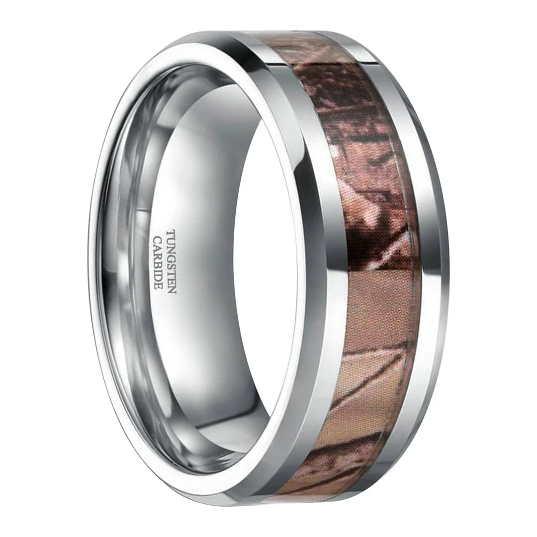 Black Tungsten Carbide Ring Camo Camouflage 8mm Comfort Fit Wedding band