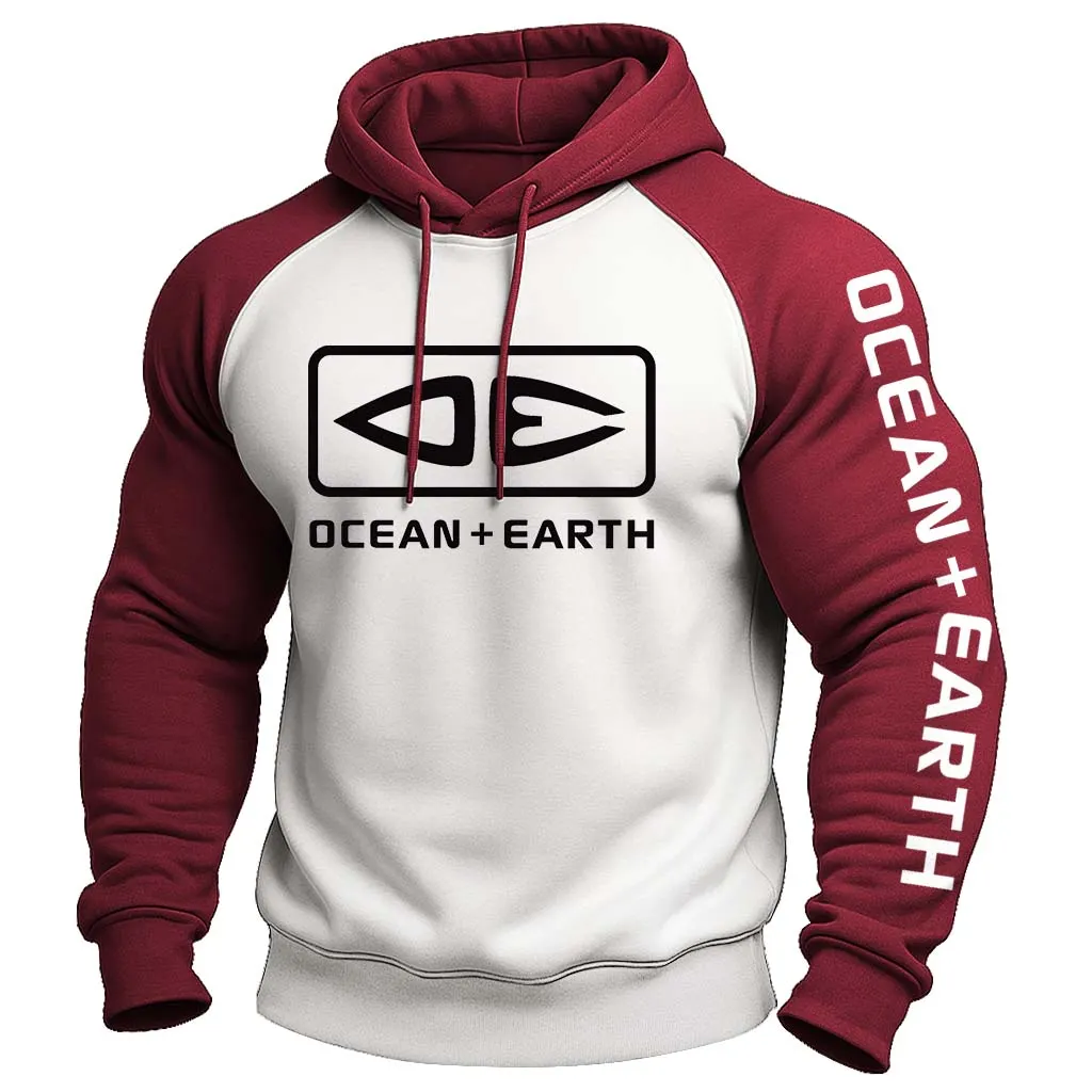 Men's Vintage Ocean Surfing Print Raglan Sleeve Long Sleeve Hoodie