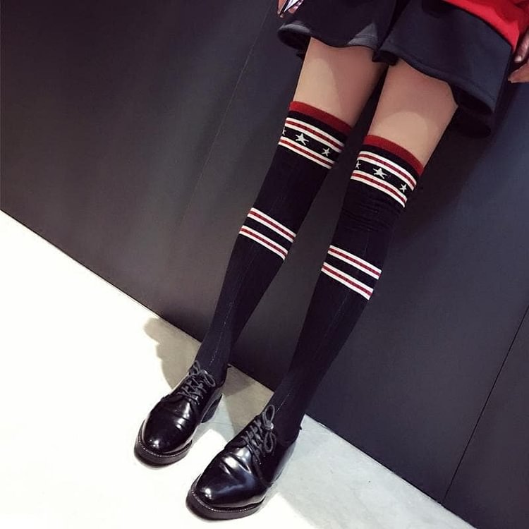 Star Striped Over Knee Stockings SP1711122