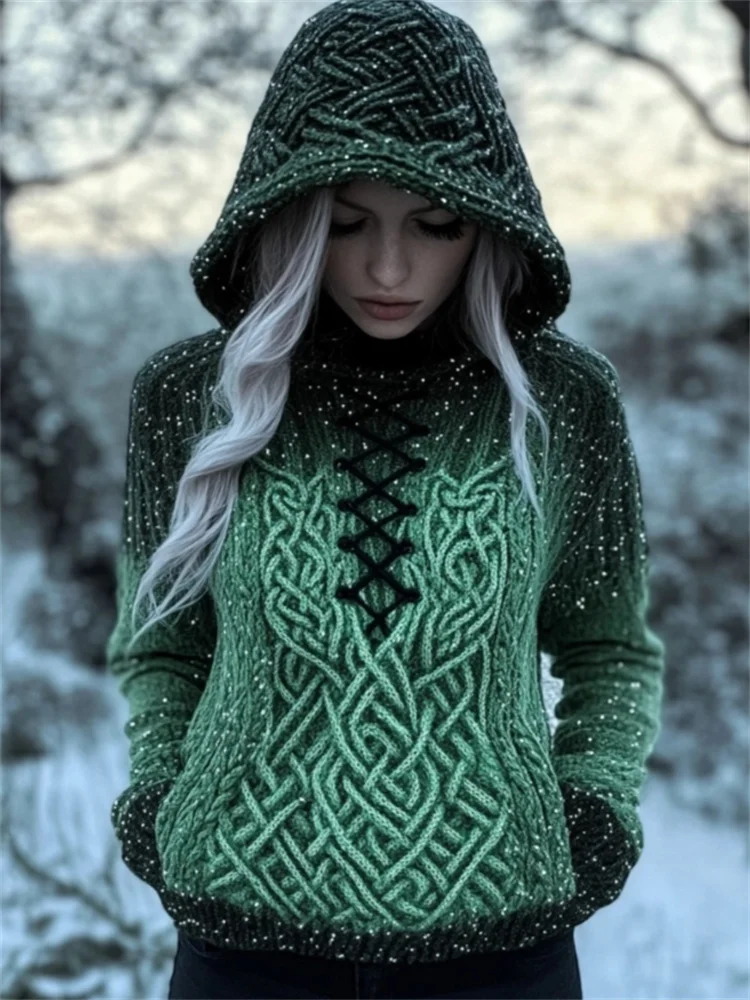Snow Glitter Gradient Vintage Celtic Hooded Sweater