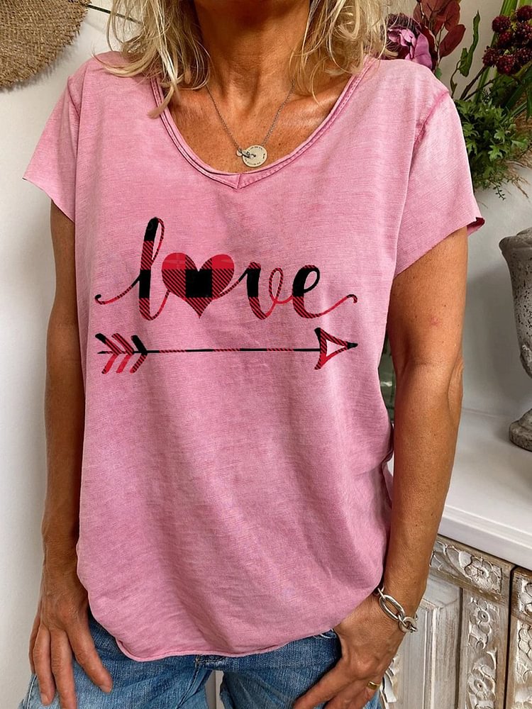 Bestdealfriday Valentines Day Plaid Love Heart And Arrow Tee