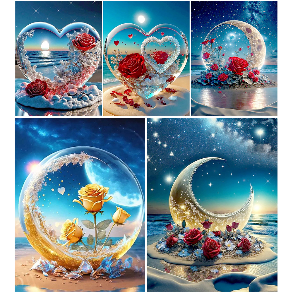 5d Diy Round Diamonds Painting Set For Adults Beginners, Beach Love Rose  Pattern Diamonds Art For Household Wall Decoration And Gift - Temu