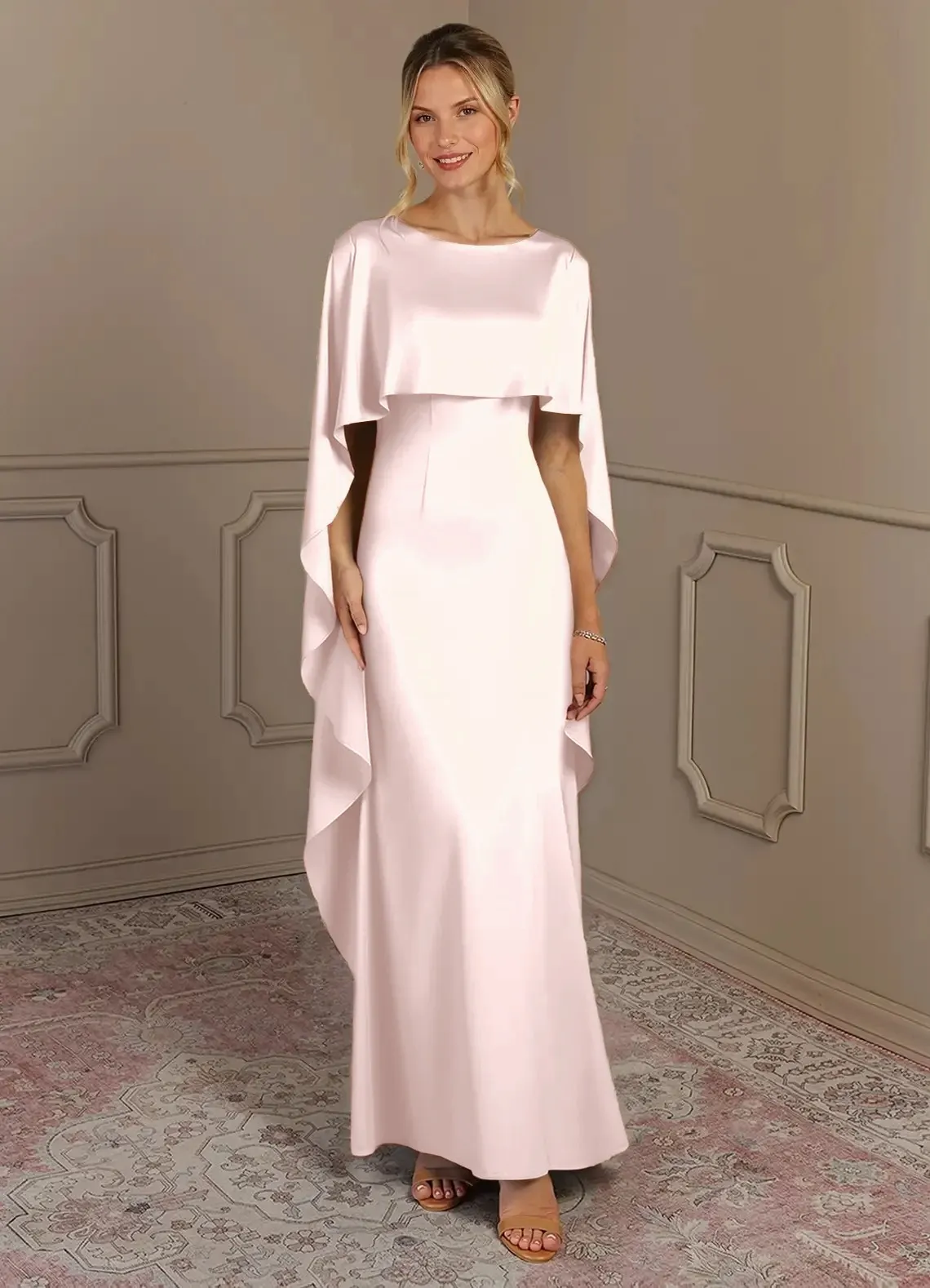 Daisda Bateau Neck Cape Sleeves High-Waisted Long Mermaid Mother Of The Bride Dress
