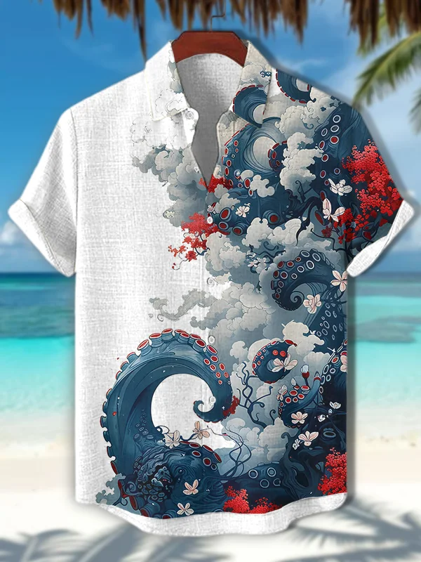 Men's Japanese Art Ukiyo-e Print Short Sleeve Shirt