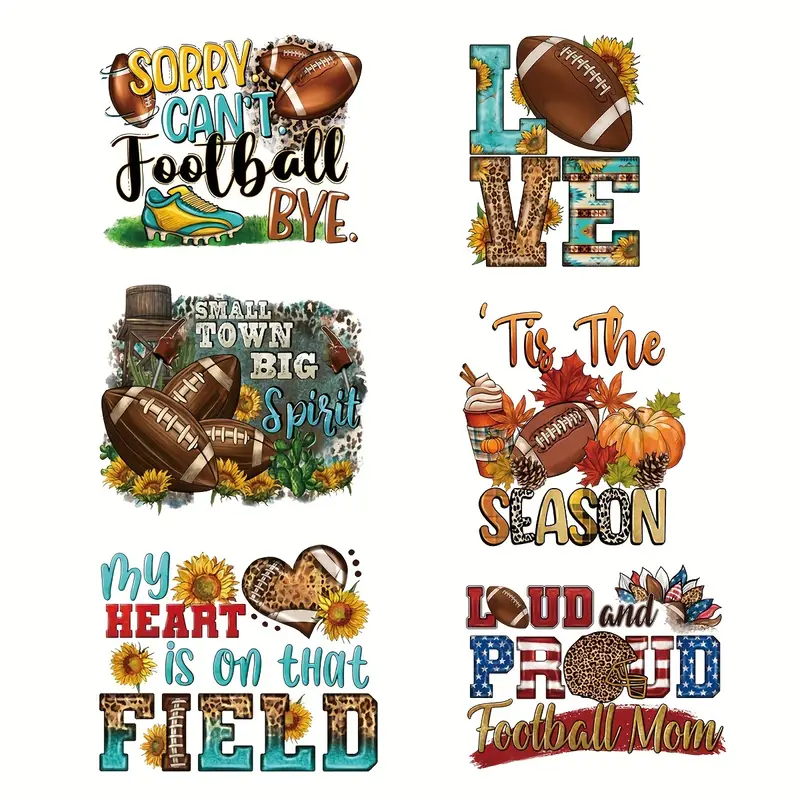 6pcs/set American Football Large Design Iron-on Heat Transfer Sticker Heat Pressed Decals Heat Transfer Patch For DIY Clothing T-Shirt Mask Jeans Backpack-Guru-buzz