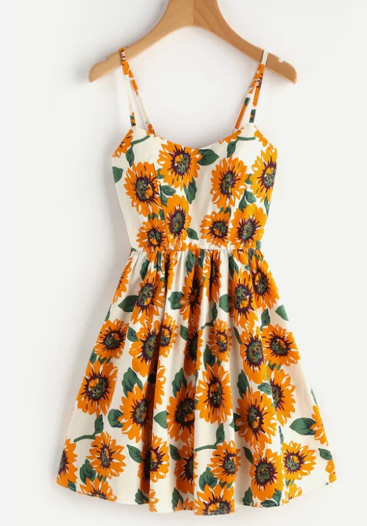 Kawaii Sunflower High Waist Dress SP1812368