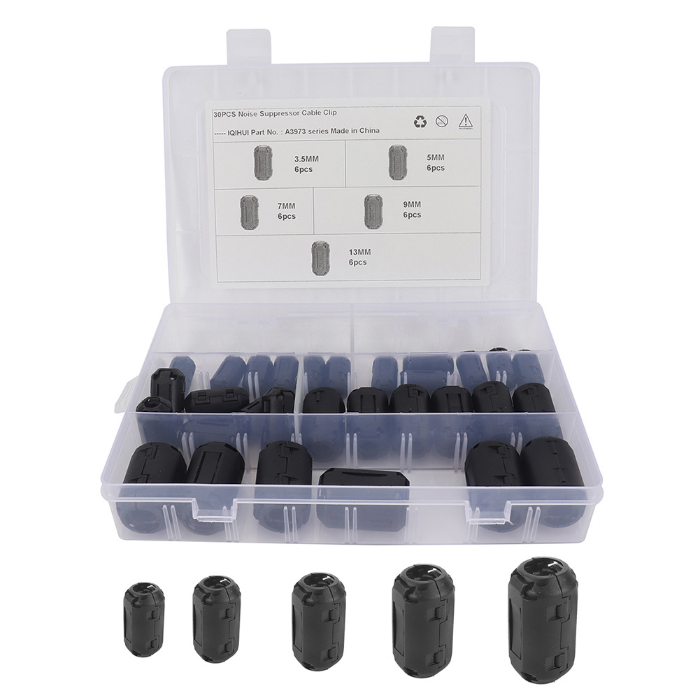 30pcs Clip-on Ferrite Ring Choke Noise Suppressor 3.5mm 5mm 7mm 9mm 13mm, 501 Original
30pcs Clip-on Ferrite Ring Choke Noise Suppressor 3.5mm 5mm 7mm 9mm 13mm, 501 Original