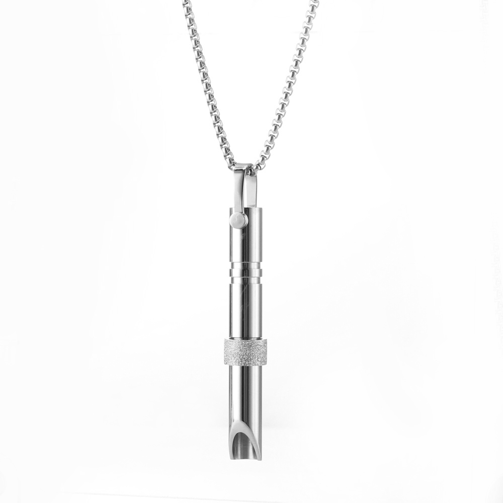 Collier Sifflet En Acier Inoxydable - 2 Pièces Avec Pochette Velours | Accessoire Méditation, Relaxation, Décoration Homme/femme