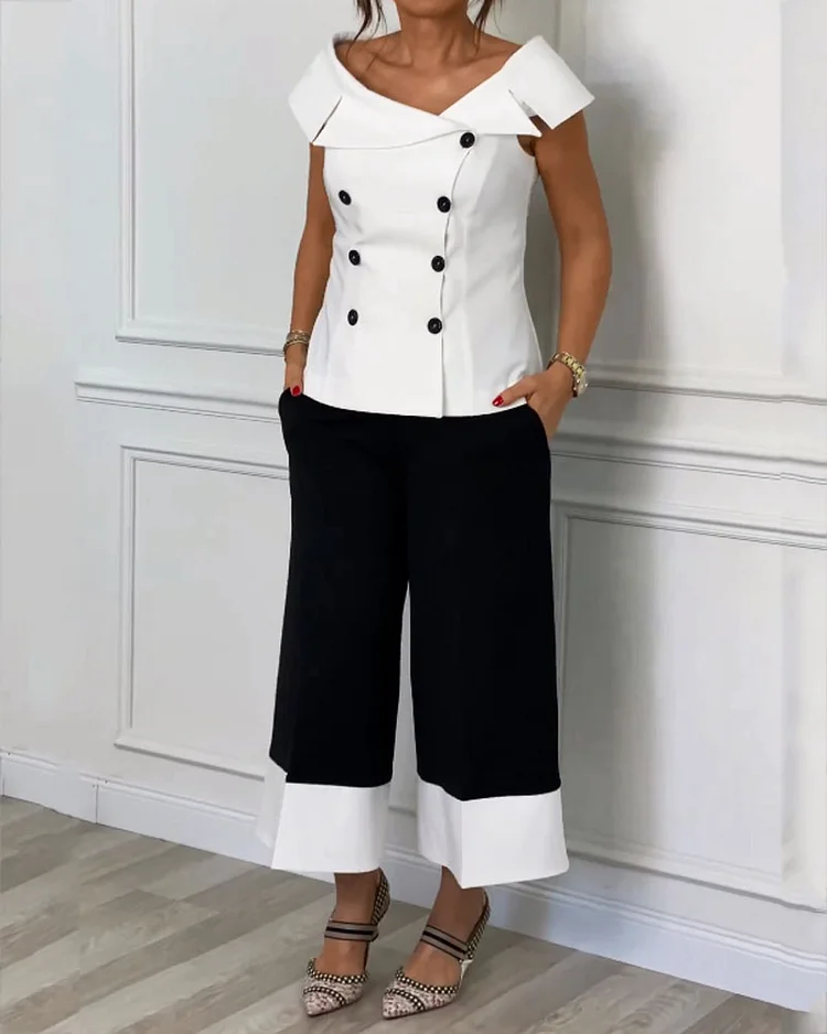 Fashion Solid Color Top & Pants Two-Piece Set