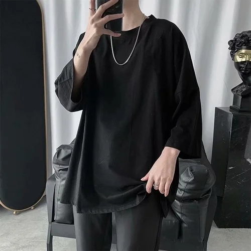Aonga Short Sleeve T-Shirts Men Vintage Couples Ins Tops Solid Loose All-Match Teenagers Fashion Korean Style   Chic New