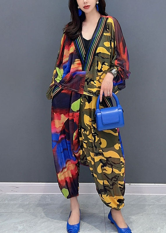 Yellow Tribal Print Shirred Cami Top & Belted Pants