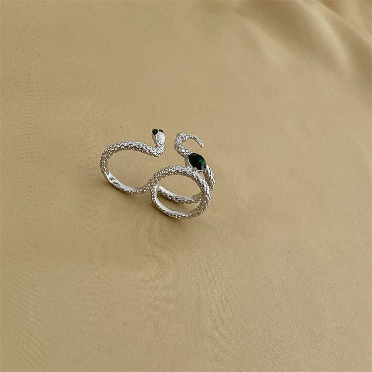 Green Rhinestone Snake Two Finger Ring