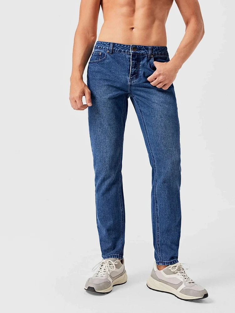 simple fashion slim fit men jeans classic blue jeans