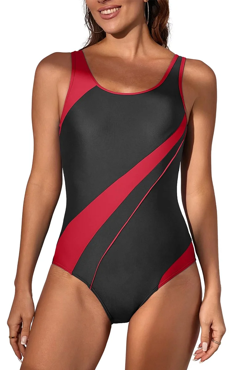 Athletic Women's One Piece Tummy Control Stretch Swimsuits