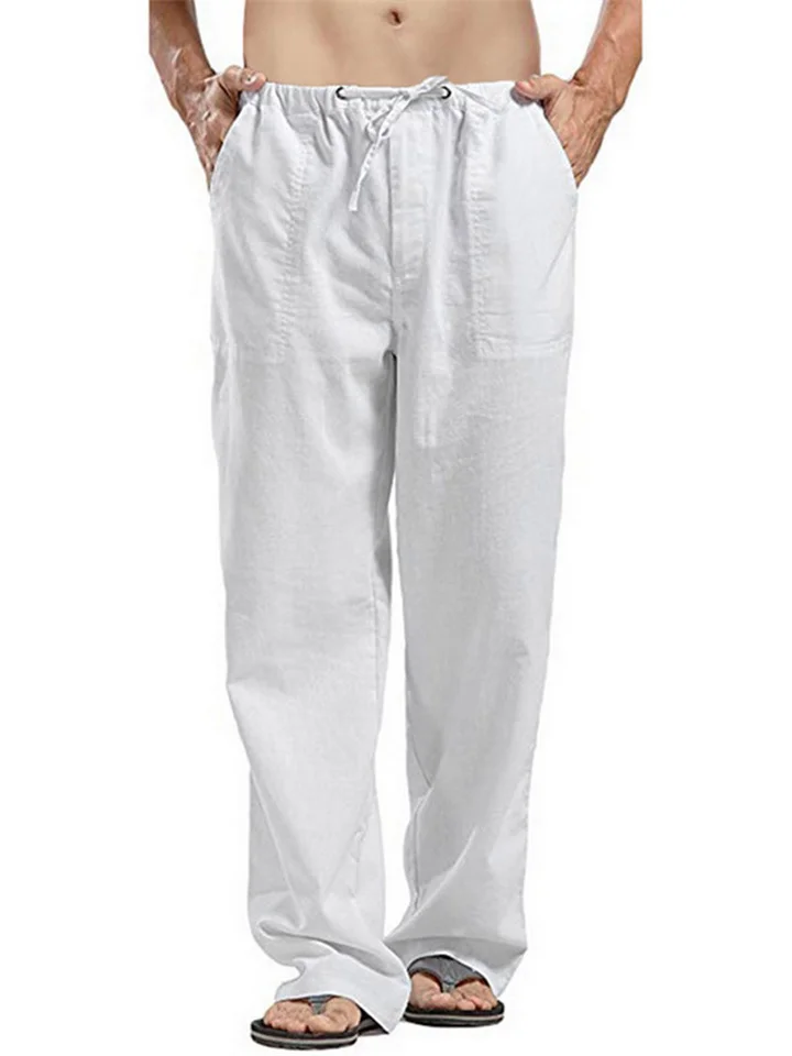 Men's Linen Pants Trousers Summer Pants Beach Pants Pocket Drawstring Elastic Waistband Plain Comfort Breathable Full Length Daily Streetwear Linen / Cotton Blend Fashion Casual / Sporty Loose Fit-Cosfine