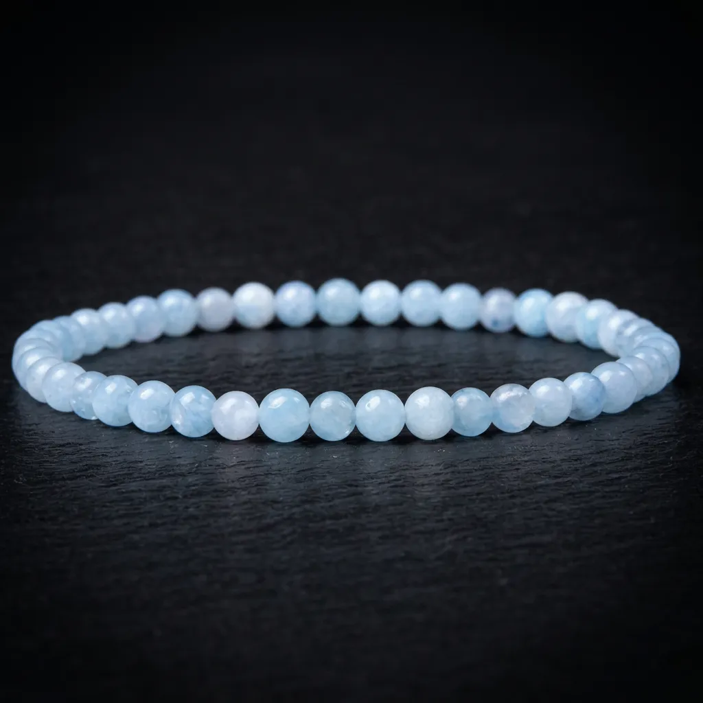 JiStones Serenity Series: 4mm Hand-Selected Natural Agate Bracelet – Timeless Minimalist Charm Ethereal Aquamarine Blue