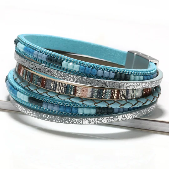 Bohemian bracelet hand-woven leather bracelet alloy magnetic buckle ladies fashion bracelet