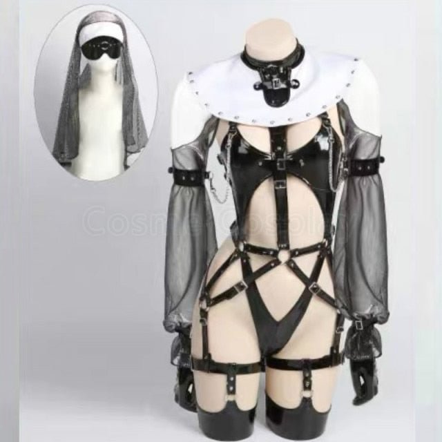 Cos Ascetic Nun Cosplay Princess Black Lingerie Bright Silver Costume SP17427
