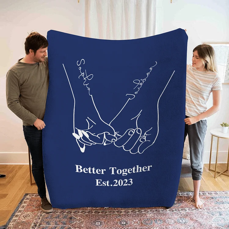 Personalized Couple Blanket Customized 2 Names & Date Blanket Pinky Swear Valentine's Day Anniversary Gift for Couples