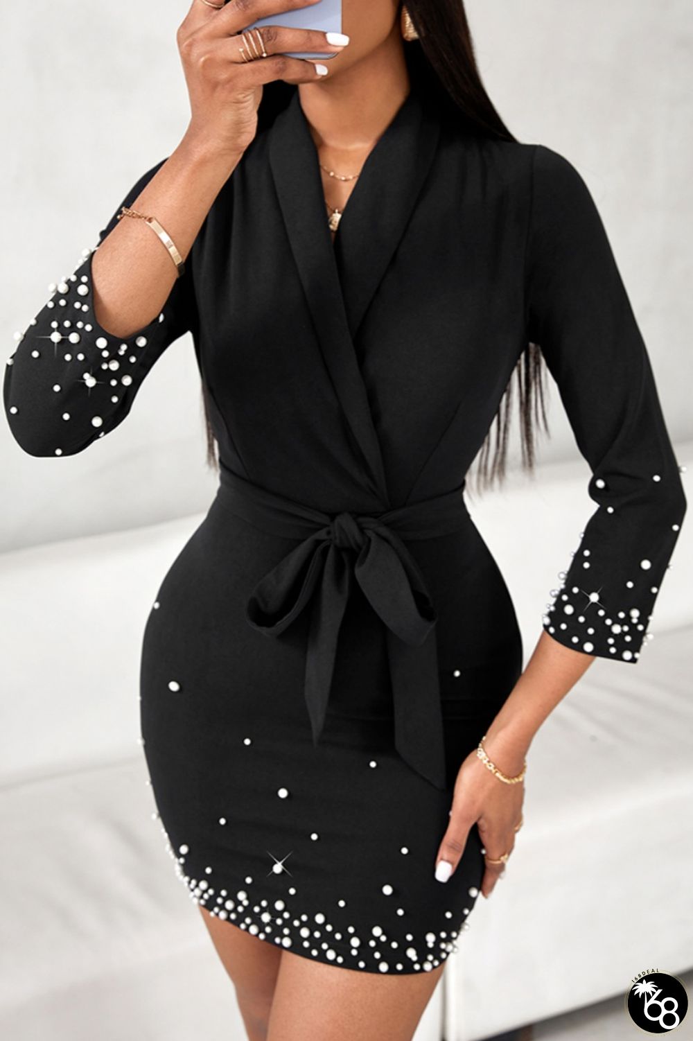 Casual Solid Frenulum Beading V Neck Long Sleeve Dresses | 168DEAL
