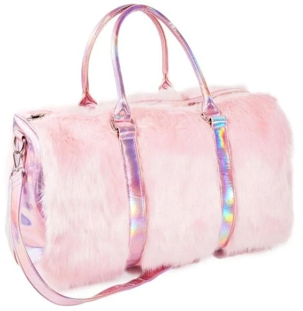 Large Tote Plush Pink Faux Fur Travel Bag SP14188
