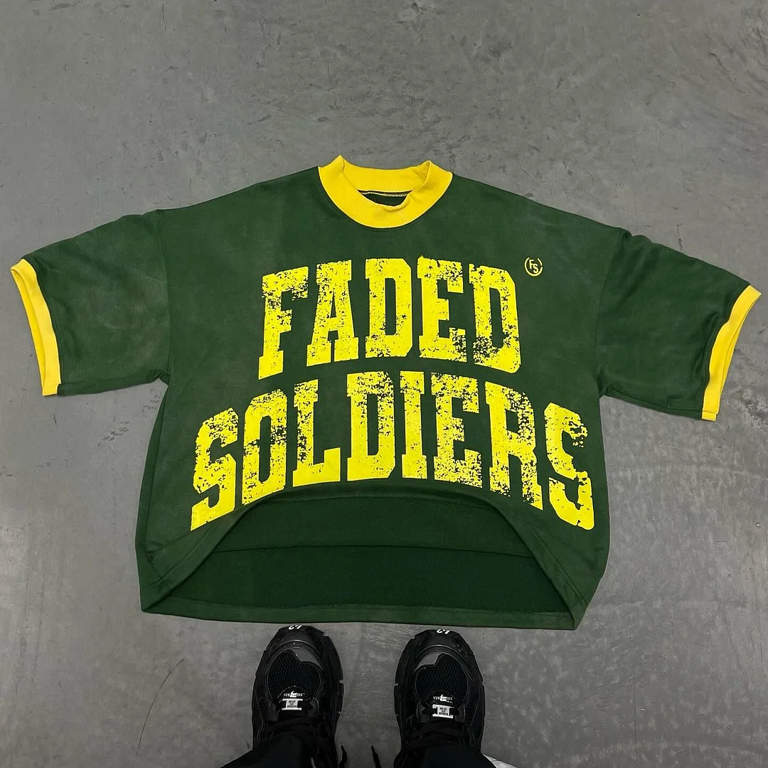 Faded Soldiers Contrast Color Print Short Sleeve T-shirt