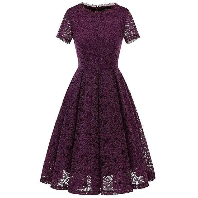 4 Colors Short Sleeve Joint Lace Dress SP14461