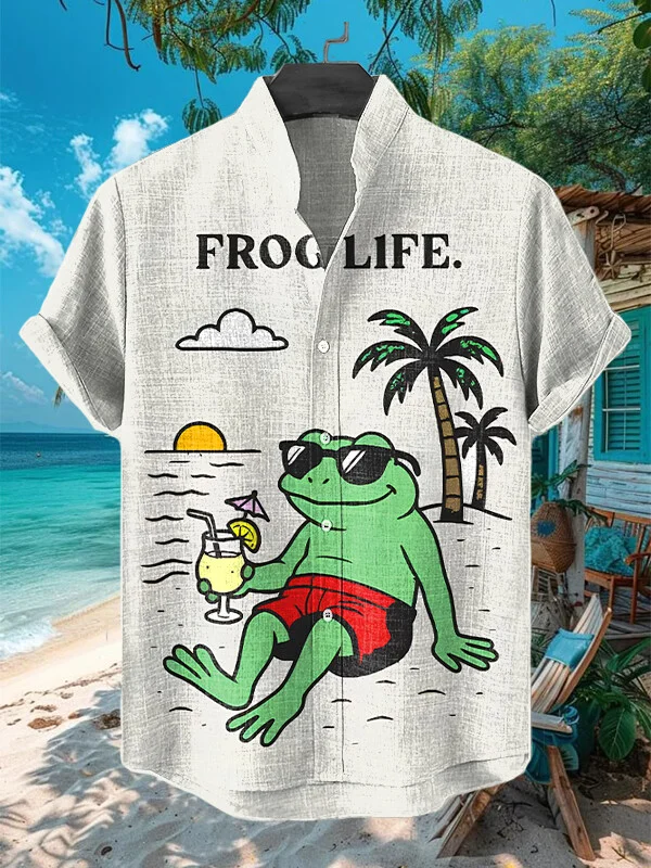 Men's Frog Life Vacation Art Print Casual Shirt