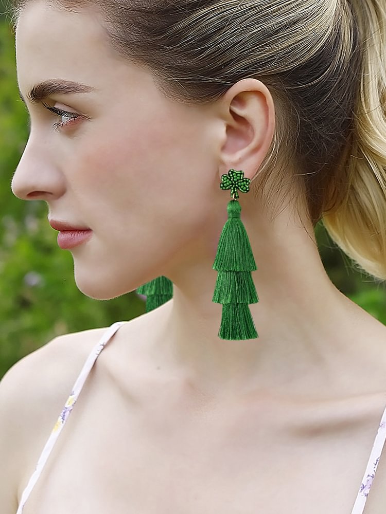 VChics St. Patrick's Day Shamrock Tassel Earings