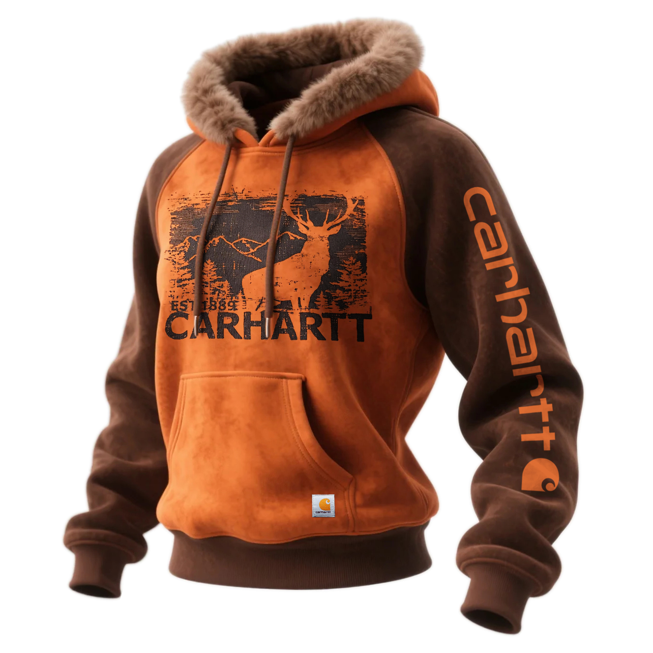 Western Style Women's Suede Contrast Color Stitching Hooded Sweatshirt Fur Collar Hooded Sweatshirt