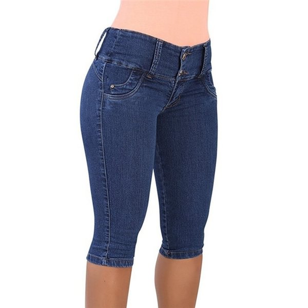 Women Fashion Denim Shorts Summer Slim High Waist Jeans Knee Length Pants Plus Size S-5XL - Life is Beautiful for You - SheChoic