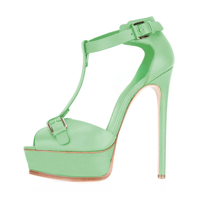 Lime Green T-strap Platform Stiletto Heels Peep Toe Sandals Vdcoo