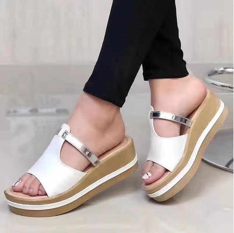 Metallic Luster Fish Mouth Wedge Plattform Sandals