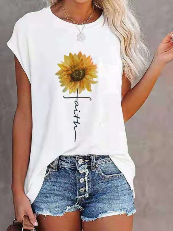 Sunflower Faith Printed Casual Tee