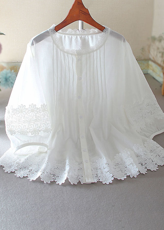 White Patchwork Lace Wide Leg Pants Oversized Fall main image 0