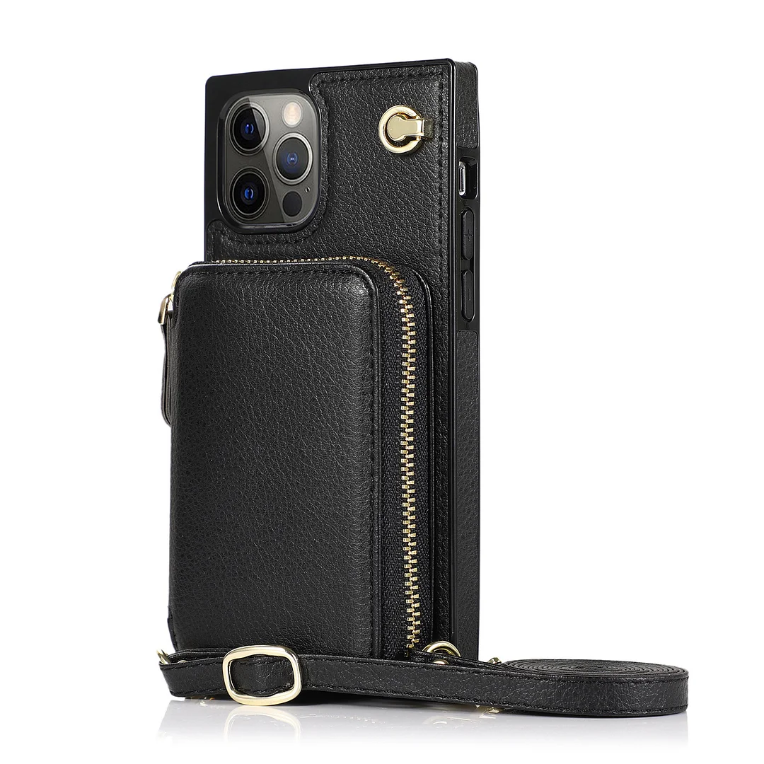 Luxury Lanyard Strap Zipper Leather Phone Case With Stand Holder and 8 card slots For Galaxy S22/S22+/S22 Ultra 5G