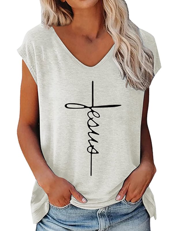 Faith Cross Printed V-Neck Tee