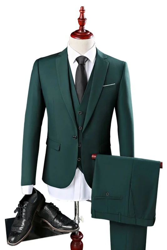 Daisda Wedding Guest Suit Unique Notch Lapel Tuxedo Three Pieces Green