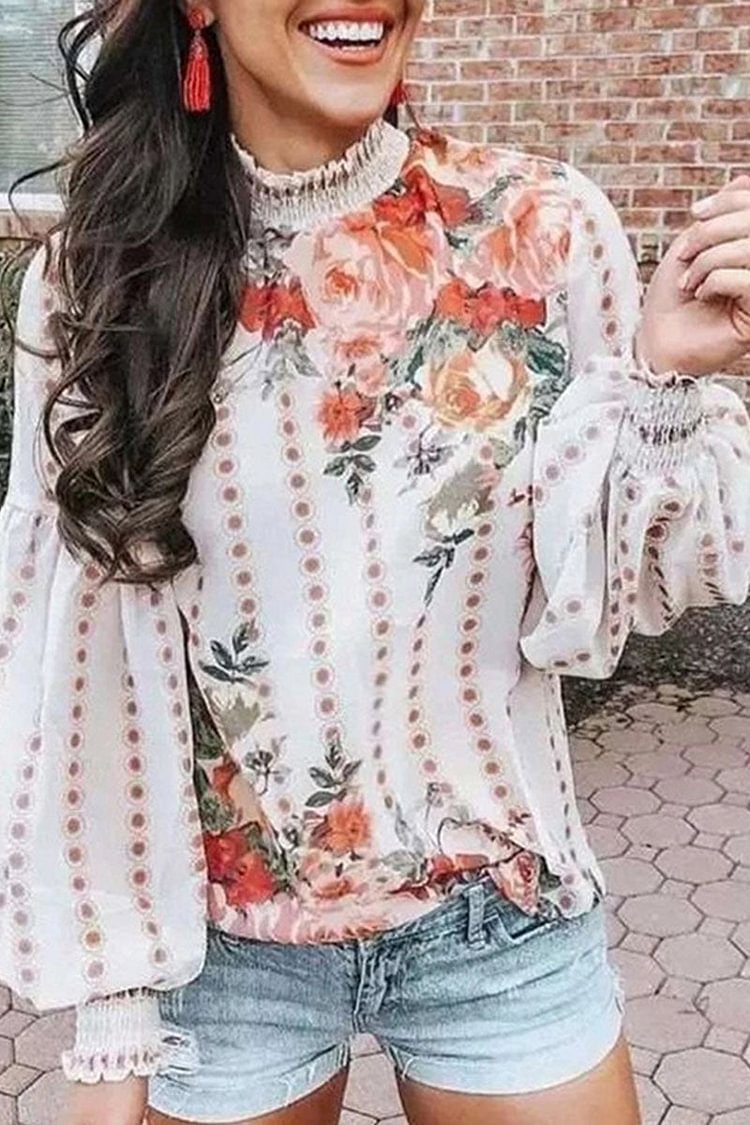 Fashion Street Print Half A Turtleneck Blouses - Life is Beautiful for You - SheChoic