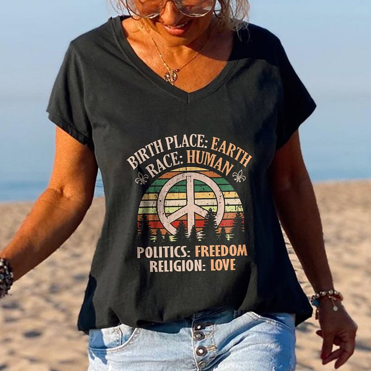 Birth Place: Earth Race: Human Politics: Freedom Religion: Love Printed T-shirt socialshop