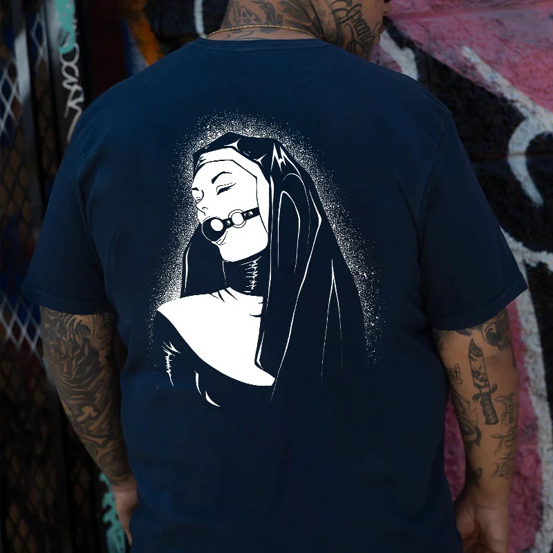 Gloomy Nun with Sex Item Black Print T-shirt