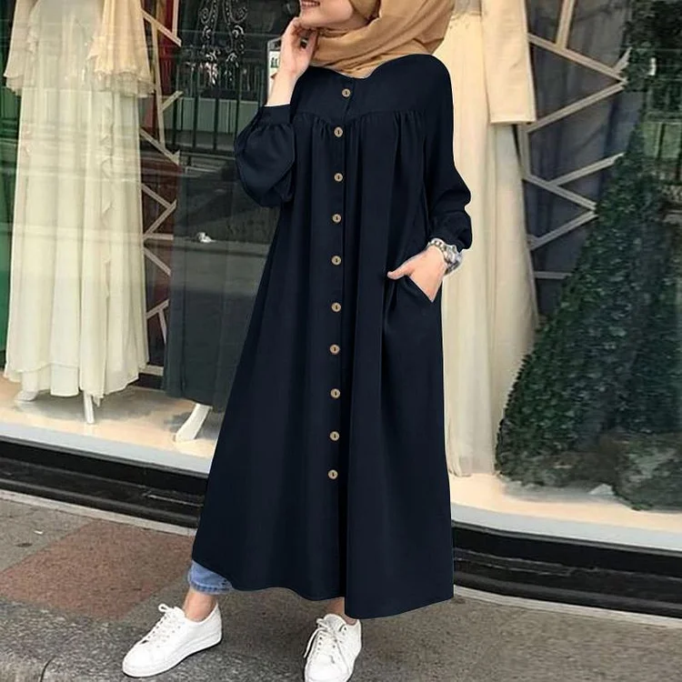Casual Stand Collar Long Sleeve Dress