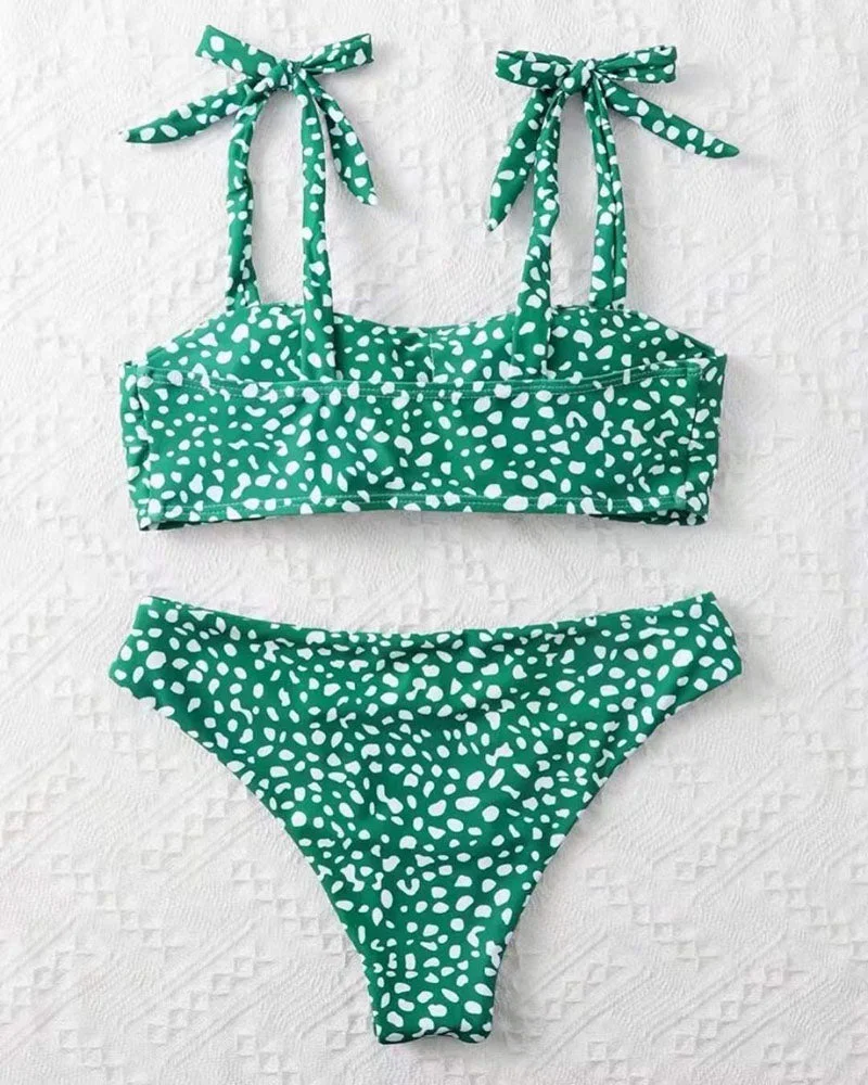 Dalmatian Tie Shoulder Bikini Swimsuit