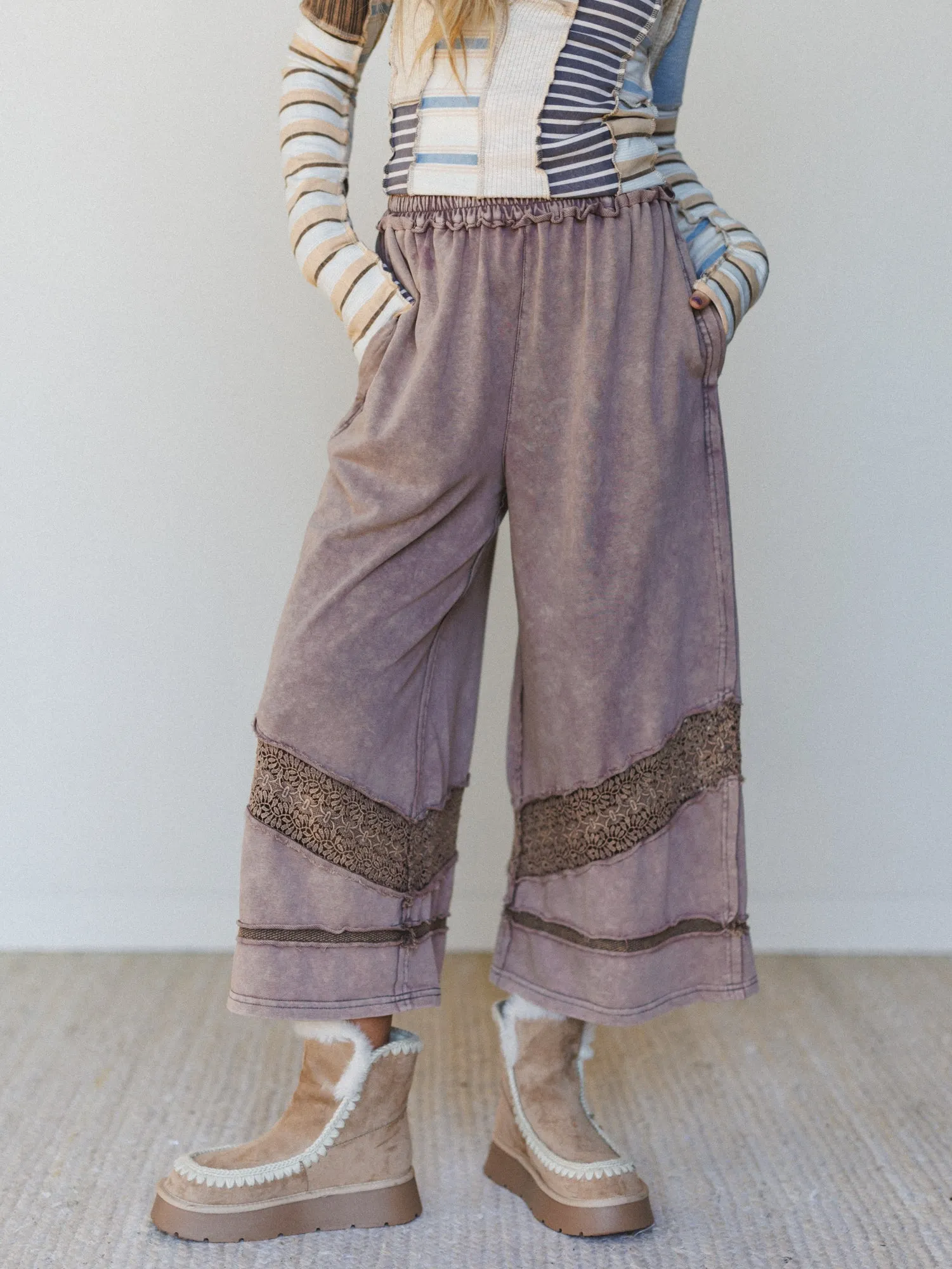 Country Sunshine Crochet Wide Leg Pant - Mocha